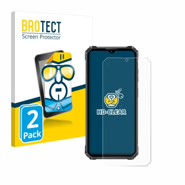 Parte frontale di una confezione del prodotto con il logo del marchio BROTECT. Accanto è raffigurato il dispositivo Oukitel G1