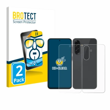 Parte frontale di una confezione del prodotto con il logo del marchio BROTECT. Accanto è raffigurato il dispositivo Samsung Ga