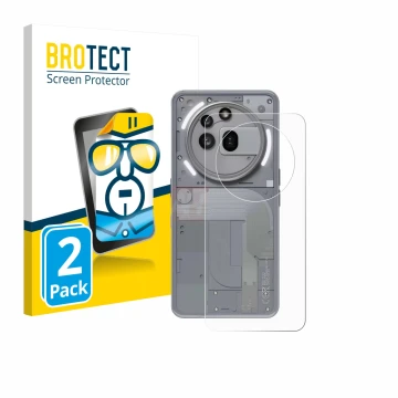 Parte frontale di una confezione del prodotto con il logo del marchio BROTECT. Accanto è raffigurato il dispositivo Nothing Ph