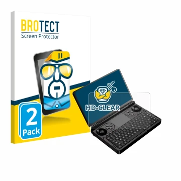 Parte frontale di una confezione del prodotto con il logo del marchio BROTECT. Accanto è raffigurato il dispositivo GPD Win Mi