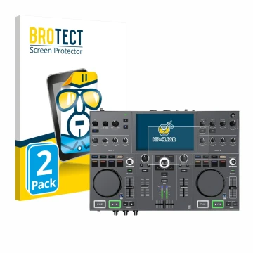 Parte frontale di una confezione del prodotto con il logo del marchio BROTECT. Accanto è raffigurato il dispositivo Denon DJ P