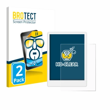 Parte frontale di una confezione del prodotto con il logo del marchio BROTECT. Accanto è raffigurato il dispositivo Meebook M8