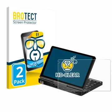 Parte frontale di una confezione del prodotto con il logo del marchio BROTECT. Accanto è raffigurato il dispositivo GPD Pocket