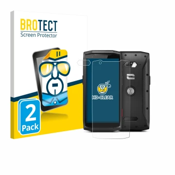 Parte frontale di una confezione del prodotto con il logo del marchio BROTECT. Accanto è raffigurato il dispositivo Crosscall 