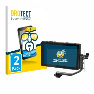 Parte frontale di una confezione del prodotto con il logo del marchio BROTECT. Accanto è raffigurato il dispositivo Feelworld 