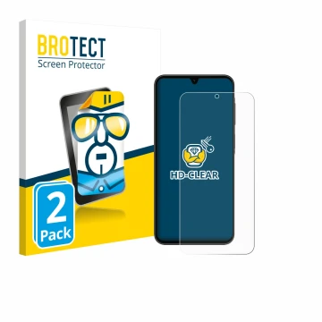 Parte frontale di una confezione del prodotto con il logo del marchio BROTECT. Accanto è raffigurato il dispositivo Samsung Ga