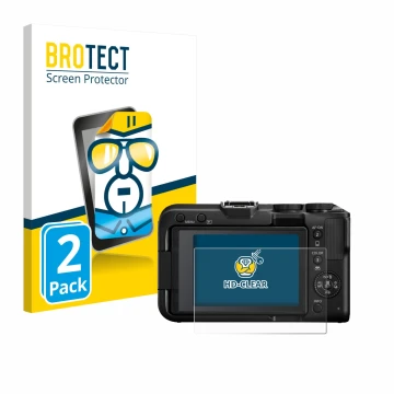 Parte frontale di una confezione del prodotto con il logo del marchio BROTECT. Accanto è raffigurato il dispositivo Canon EOS 