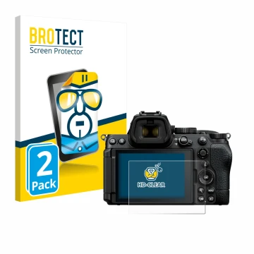 Parte frontale di una confezione del prodotto con il logo del marchio BROTECT. Accanto è raffigurato il dispositivo Nikon Z5 I