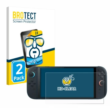 Parte frontale di una confezione del prodotto con il logo del marchio BROTECT. Accanto è raffigurato il dispositivo Nintendo S