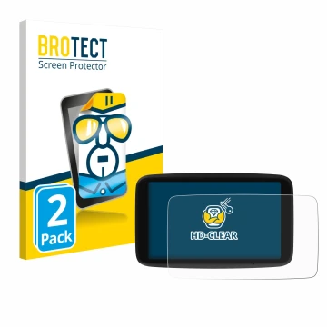 Parte frontale di una confezione del prodotto con il logo del marchio BROTECT. Accanto è raffigurato il dispositivo TomTom Go 
