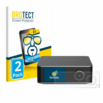 Parte frontale di una confezione del prodotto con il logo del marchio BROTECT. Accanto è raffigurato il dispositivo WiiM Ultra