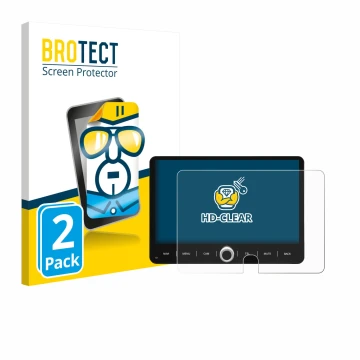 Parte frontale di una confezione del prodotto con il logo del marchio BROTECT. Accanto è raffigurato il dispositivo Dynavin D9