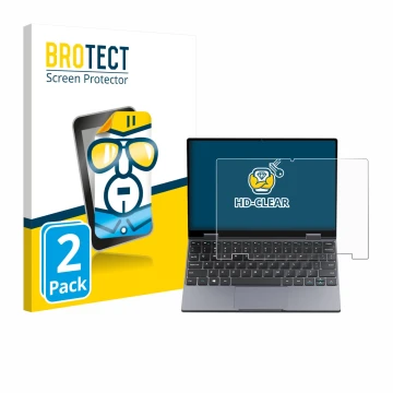 Parte frontale di una confezione del prodotto con il logo del marchio BROTECT. Accanto è raffigurato il dispositivo Chuwi Mini