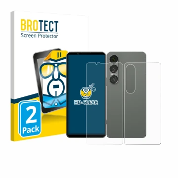 Parte frontale di una confezione del prodotto con il logo del marchio BROTECT. Accanto è raffigurato il dispositivo Sony Xperi