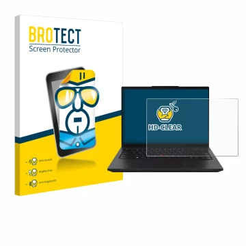 Parte frontale di una confezione del prodotto con il logo del marchio BROTECT. Accanto è raffigurato il dispositivo Lenovo Thi