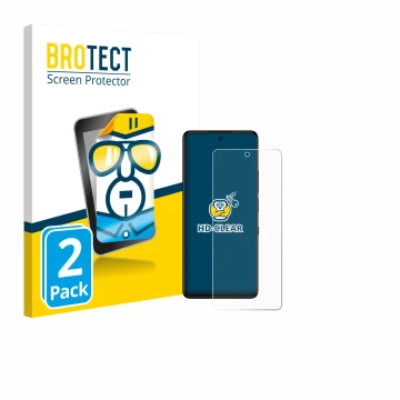 Parte frontale di una confezione del prodotto con il logo del marchio BROTECT. Accanto è raffigurato il dispositivo TCL 50 Pro