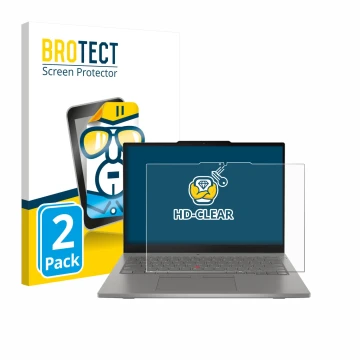 Parte frontale di una confezione del prodotto con il logo del marchio BROTECT. Accanto è raffigurato il dispositivo Lenovo Thi