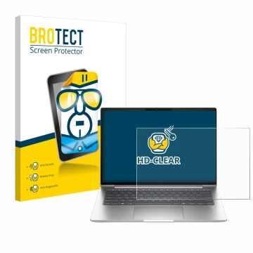 Parte frontale di una confezione del prodotto con il logo del marchio BROTECT. Accanto è raffigurato il dispositivo HP ProBook