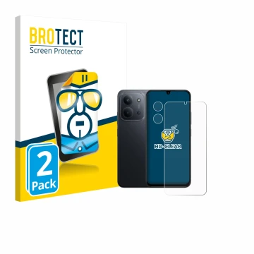 Parte frontale di una confezione del prodotto con il logo del marchio BROTECT. Accanto è raffigurato il dispositivo Xiaomi Red