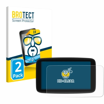 Parte frontale di una confezione del prodotto con il logo del marchio BROTECT. Accanto è raffigurato il dispositivo TomTom GO 