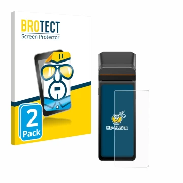 Parte frontale di una confezione del prodotto con il logo del marchio BROTECT. Accanto è raffigurato il dispositivo Sunmi V3H 