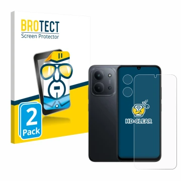 Parte frontale di una confezione del prodotto con il logo del marchio BROTECT. Accanto è raffigurato il dispositivo Xiaomi Red