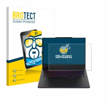 Parte frontale di una confezione del prodotto con il logo del marchio BROTECT. Accanto è raffigurato il dispositivo Lenovo Leg