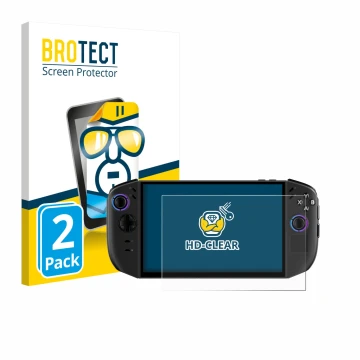 Parte frontale di una confezione del prodotto con il logo del marchio BROTECT. Accanto è raffigurato il dispositivo Lenovo Leg