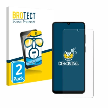 Parte frontale di una confezione del prodotto con il logo del marchio BROTECT. Accanto è raffigurato il dispositivo Honor X5c 