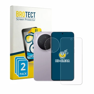 Parte frontale di una confezione del prodotto con il logo del marchio BROTECT. Accanto è raffigurato il dispositivo Vivo X300 