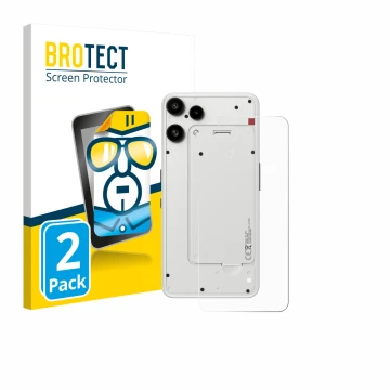 Parte frontale di una confezione del prodotto con il logo del marchio BROTECT. Accanto è raffigurato il dispositivo Nothing Ph