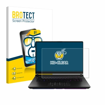 Parte frontale di una confezione del prodotto con il logo del marchio BROTECT. Accanto è raffigurato il dispositivo ASUS ROG S