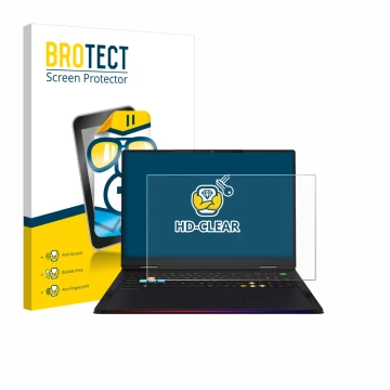 Parte frontale di una confezione del prodotto con il logo del marchio BROTECT. Accanto è raffigurato il dispositivo MSI Raider
