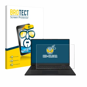 Parte frontale di una confezione del prodotto con il logo del marchio BROTECT. Accanto è raffigurato il dispositivo MSI Titan 