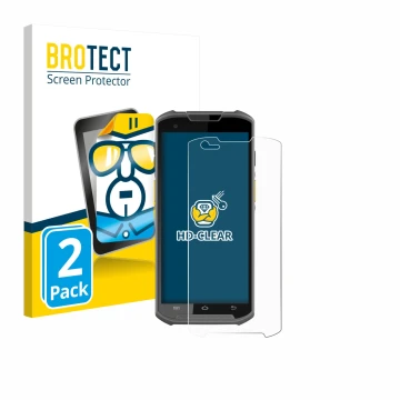 Parte frontale di una confezione del prodotto con il logo del marchio BROTECT. Accanto è raffigurato il dispositivo Newland MT