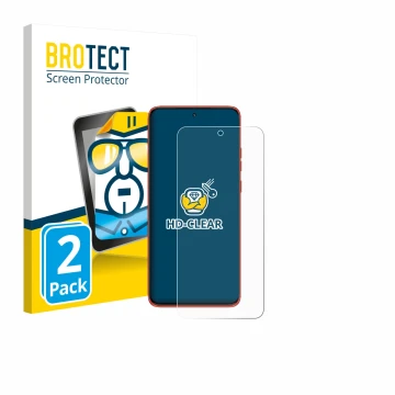 Parte frontale di una confezione del prodotto con il logo del marchio BROTECT. Accanto è raffigurato il dispositivo Motorola E