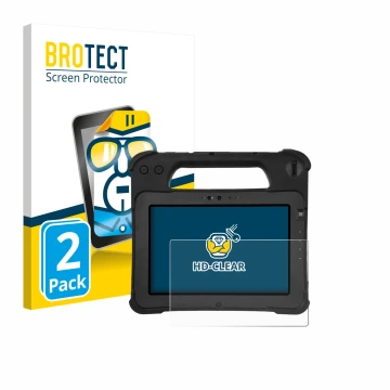 Parte frontale di una confezione del prodotto con il logo del marchio BROTECT. Accanto è raffigurato il dispositivo Zebra XPad