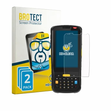 Parte frontale di una confezione del prodotto con il logo del marchio BROTECT. Accanto è raffigurato il dispositivo Newland MT