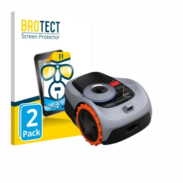 Parte frontale di una confezione del prodotto con il logo del marchio BROTECT. Accanto è raffigurato il dispositivo Navimow i1