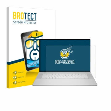 Parte frontale di una confezione del prodotto con il logo del marchio BROTECT. Accanto è raffigurato il dispositivo Dell 16 Pr