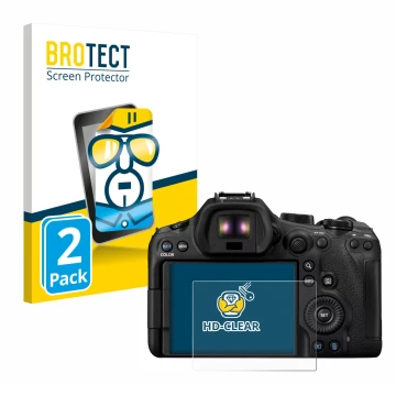 Parte frontale di una confezione del prodotto con il logo del marchio BROTECT. Accanto è raffigurato il dispositivo Canon EOS 