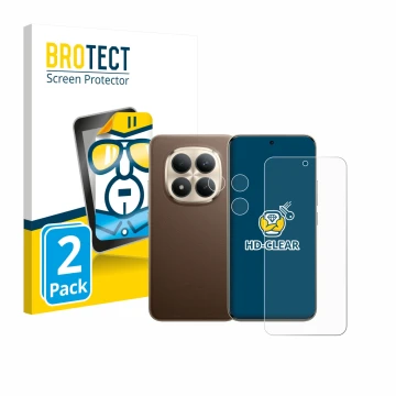 Parte frontale di una confezione del prodotto con il logo del marchio BROTECT. Accanto è raffigurato il dispositivo Xiaomi Red