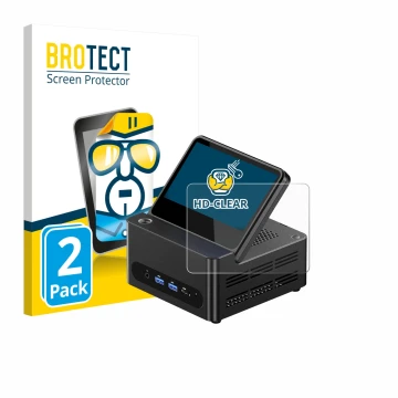 Parte frontale di una confezione del prodotto con il logo del marchio BROTECT. Accanto è raffigurato il dispositivo AOOSTAR ‎G