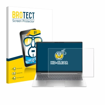 Parte frontale di una confezione del prodotto con il logo del marchio BROTECT. Accanto è raffigurato il dispositivo HP EliteBo