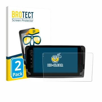 Parte frontale di una confezione del prodotto con il logo del marchio BROTECT. Accanto è raffigurato il dispositivo Dynavin D9
