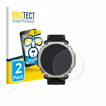 Parte frontale di una confezione del prodotto con il logo del marchio BROTECT. Accanto è raffigurato il dispositivo Huami Amaz