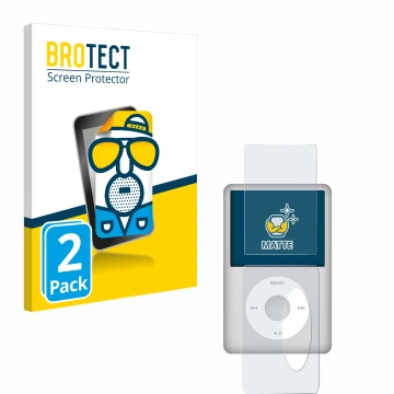 Parte frontale di una confezione del prodotto con il logo del marchio BROTECT. Accanto è raffigurato il dispositivo Apple iPod