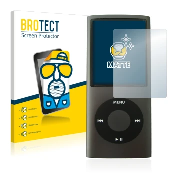 Parte frontale di una confezione del prodotto con il logo del marchio BROTECT. Accanto è raffigurato il dispositivo Apple iPod