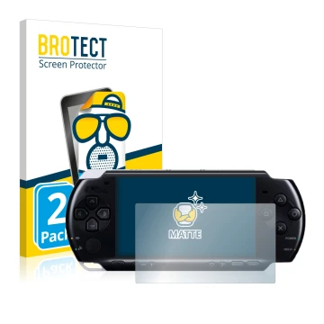 Parte frontale di una confezione del prodotto con il logo del marchio BROTECT. Accanto è raffigurato il dispositivo Sony PSP 3