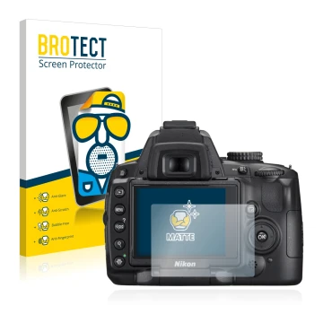 Parte frontale di una confezione del prodotto con il logo del marchio BROTECT. Accanto è raffigurato il dispositivo Nikon D500